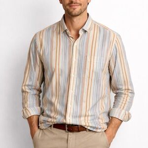 Tommy Bahama Preppy Neutral Striped Long Sleeve Button Down Shirt Men’s Size XXL